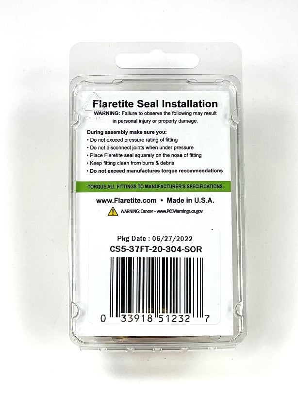 1-1/4" (-20) Clam Shell of 5 seals, 37° JIC 304 Stainless Steel Loctite® Coated
