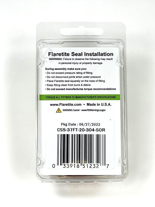 1-1/4" (-20) Clam Shell of 5 seals, 37° JIC 304 Stainless Steel Loctite® Coated