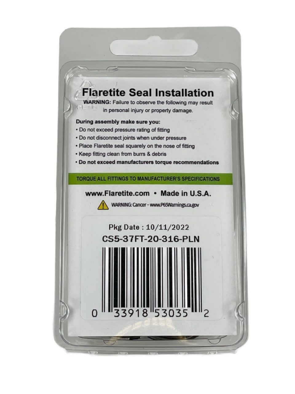 1-1/4" (-20), Clam Shell of 5 seals, 37° JIC 316 Stainless Steel Plain (Without Loctite®)