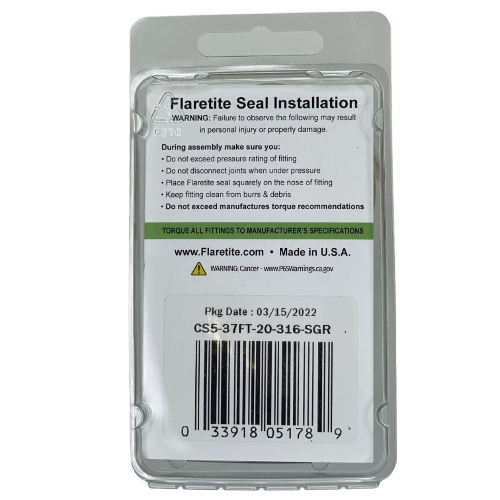 1-1/4" (-20) Clam Shell of 5 seals, 37° JIC 316 Stainless Steel Loctite® Coated