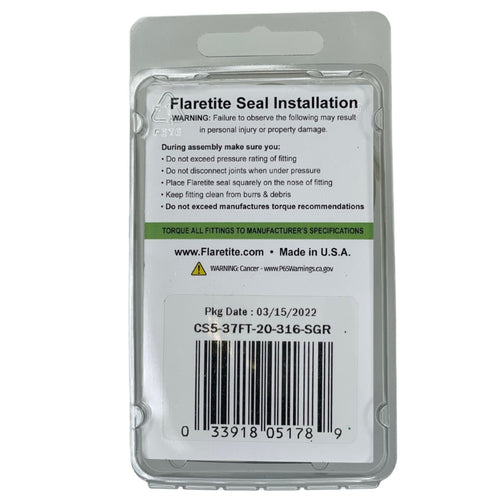 1-1/4" (-20) Clam Shell of 5 seals, 37° JIC 316 Stainless Steel Loctite® Coated